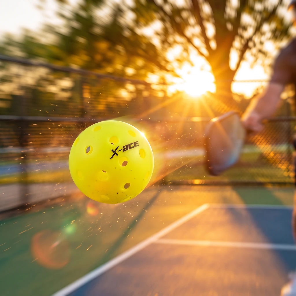 Balle de pickleball outdoor en plein vol lors d'un échange en extérieur